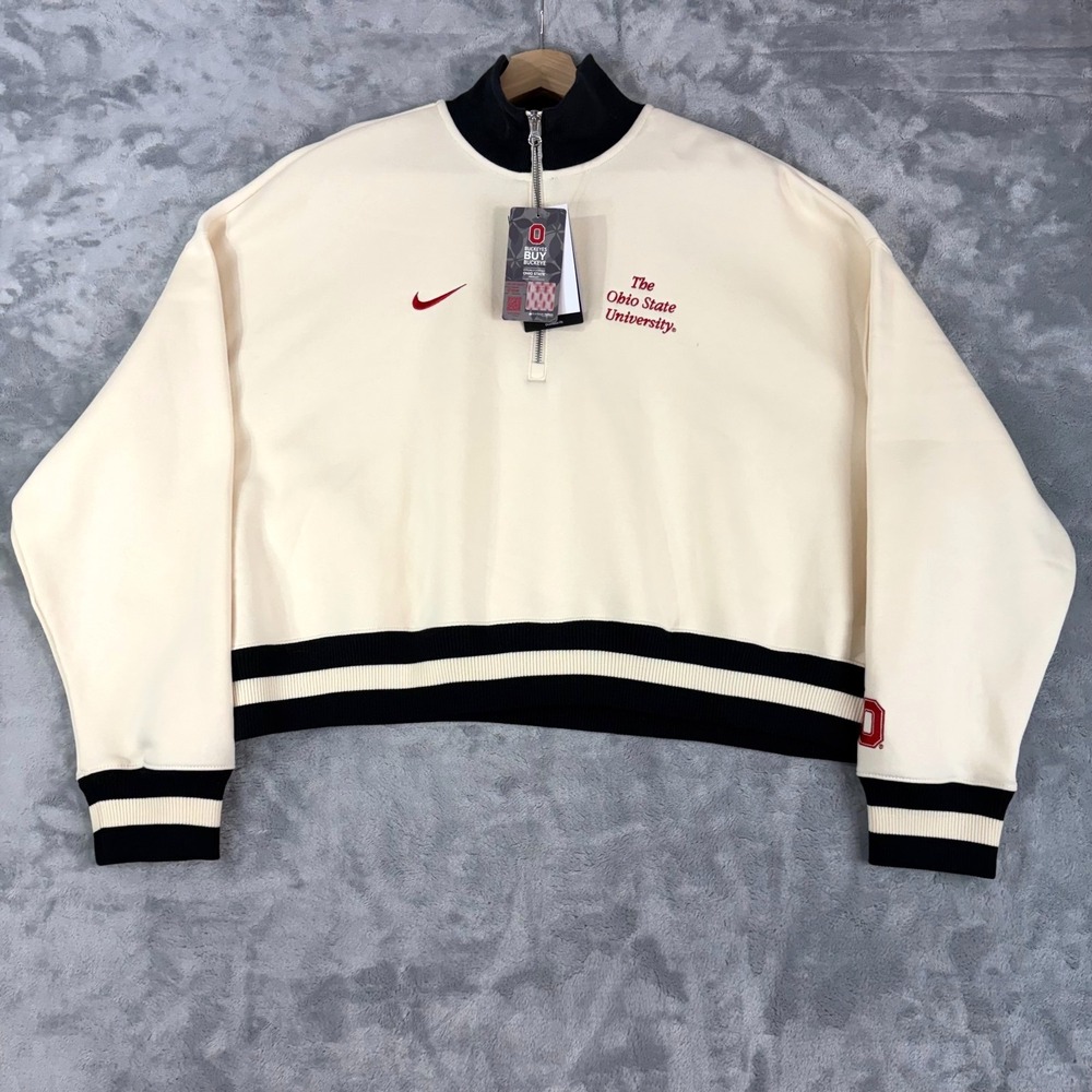 Nike Ohio State Buckeyes Womens 2XL Ivory Phoenix Crop 1/4 Zip Pullover NEW